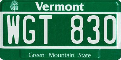 VT license plate WGT830