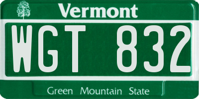 VT license plate WGT832