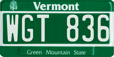 VT license plate WGT836