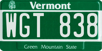 VT license plate WGT838