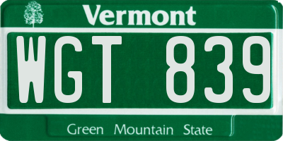 VT license plate WGT839