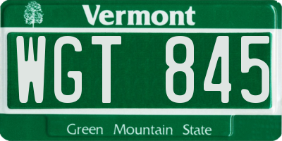 VT license plate WGT845
