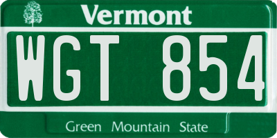 VT license plate WGT854
