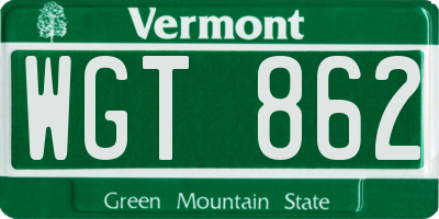 VT license plate WGT862