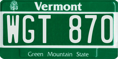 VT license plate WGT870