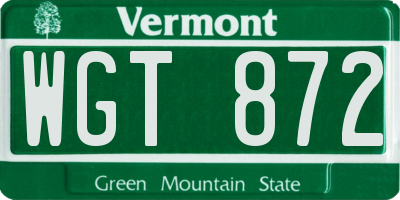 VT license plate WGT872