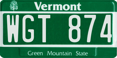 VT license plate WGT874