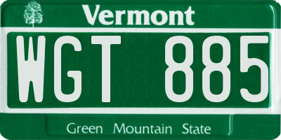 VT license plate WGT885