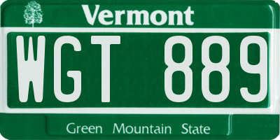 VT license plate WGT889