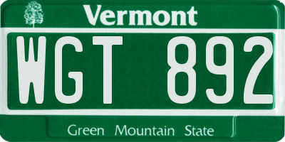 VT license plate WGT892