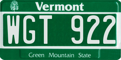 VT license plate WGT922