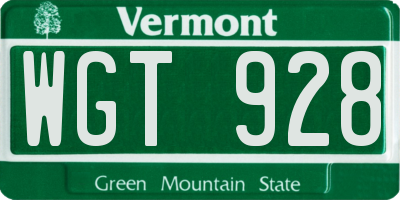 VT license plate WGT928