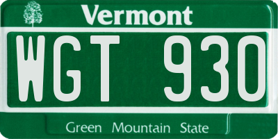 VT license plate WGT930