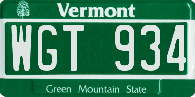 VT license plate WGT934