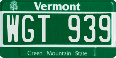 VT license plate WGT939