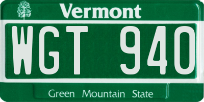 VT license plate WGT940