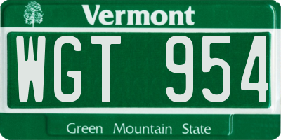 VT license plate WGT954