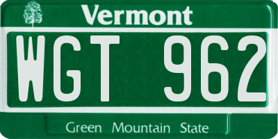 VT license plate WGT962
