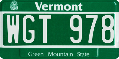 VT license plate WGT978