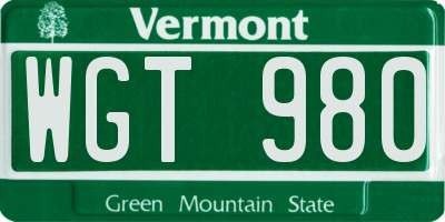 VT license plate WGT980