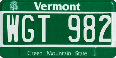 VT license plate WGT982