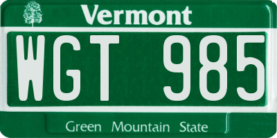 VT license plate WGT985