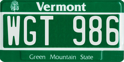 VT license plate WGT986
