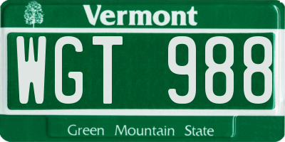 VT license plate WGT988