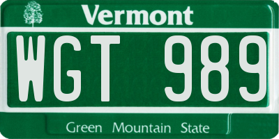 VT license plate WGT989