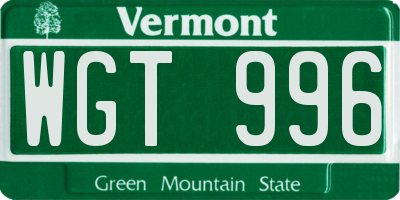 VT license plate WGT996