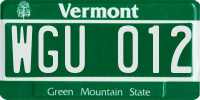 VT license plate WGU012