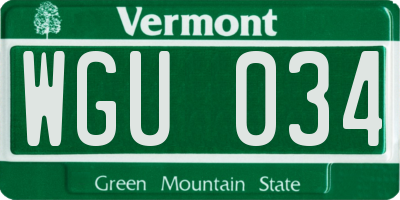 VT license plate WGU034