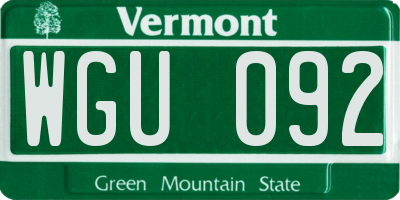 VT license plate WGU092
