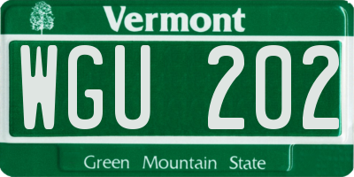 VT license plate WGU202