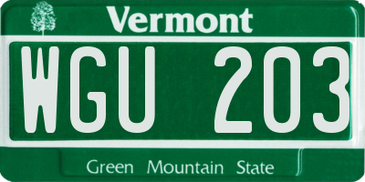 VT license plate WGU203