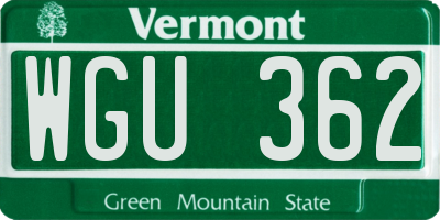 VT license plate WGU362