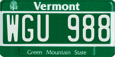 VT license plate WGU988