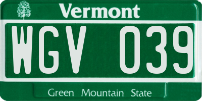 VT license plate WGV039