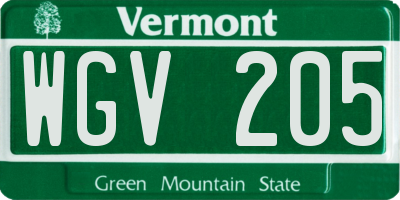 VT license plate WGV205
