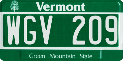 VT license plate WGV209