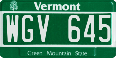 VT license plate WGV645