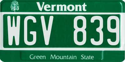 VT license plate WGV839