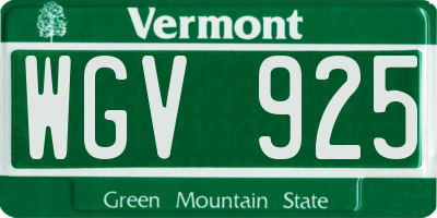 VT license plate WGV925