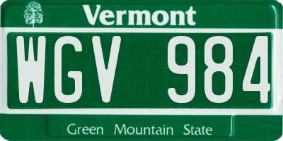 VT license plate WGV984