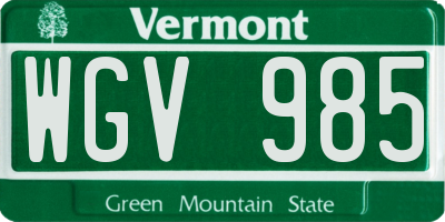 VT license plate WGV985