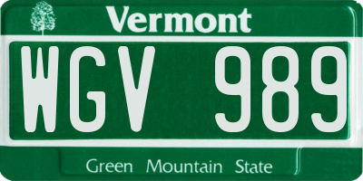 VT license plate WGV989