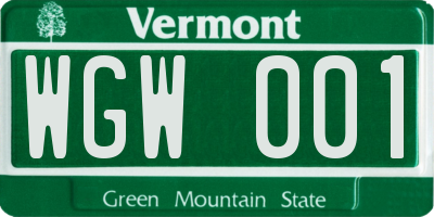 VT license plate WGW001