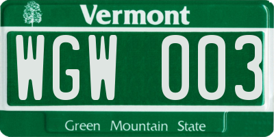VT license plate WGW003