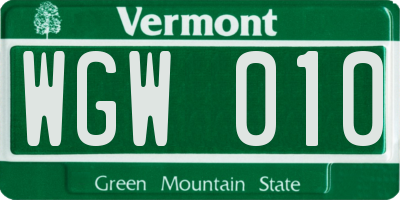 VT license plate WGW010