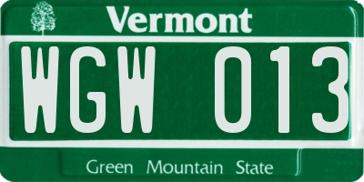 VT license plate WGW013
